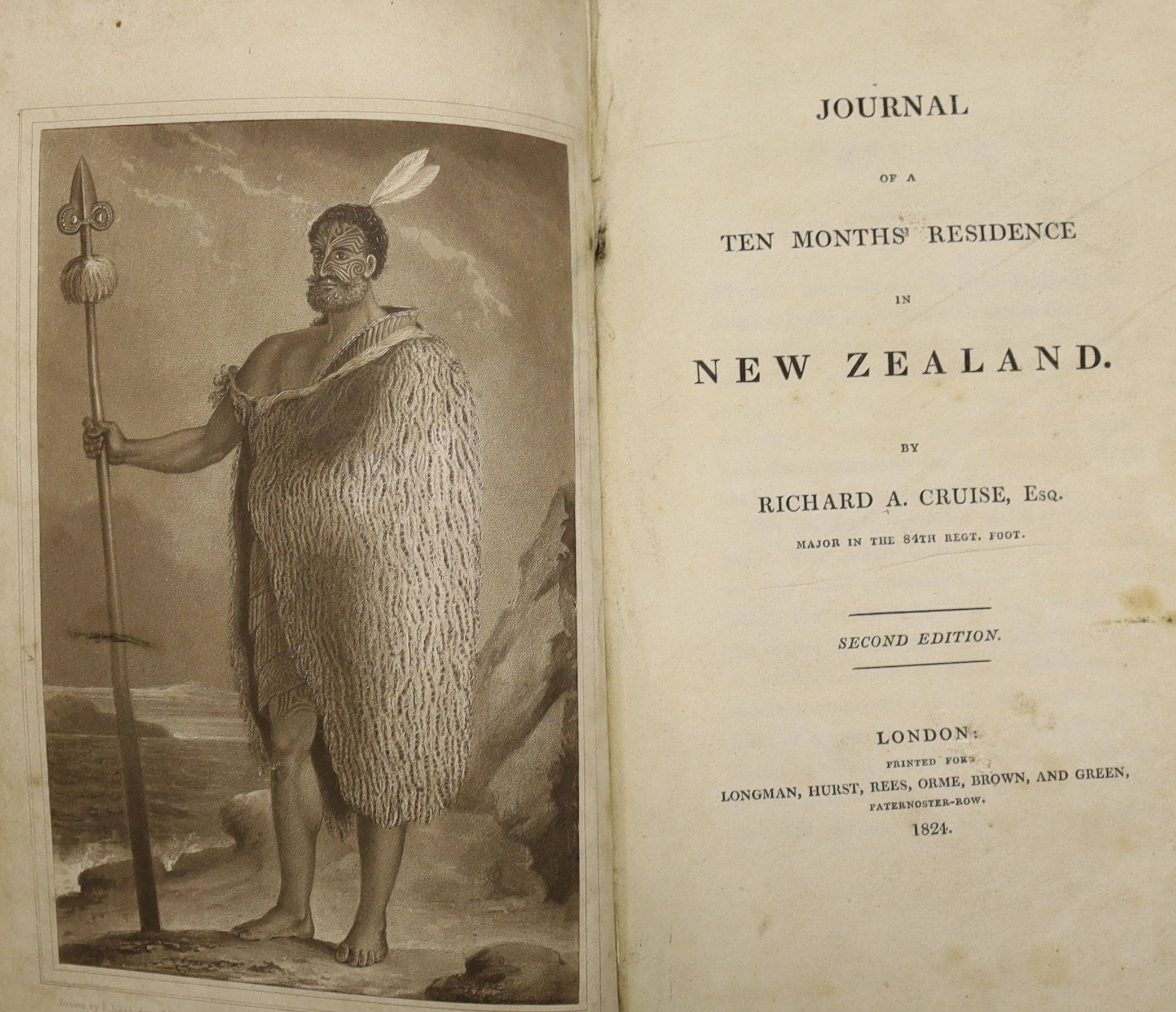 Cruise, Richard A. Journal of a Ten Months Residence in New Zealand, 2nd edition. tinted frontis, half title and errata slip; 20th century morocco backed marbled boards, gilt ruled and panelled spine lettered direct, mar